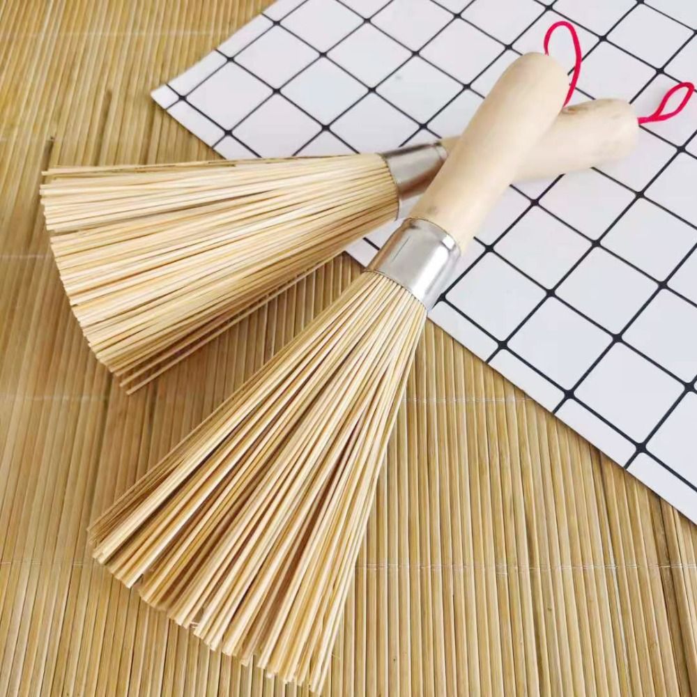 Home Bamboo Natural Wooden Handle Wok Brush Cleaning Tool Pot Pan Cleaner Dish Scrubber