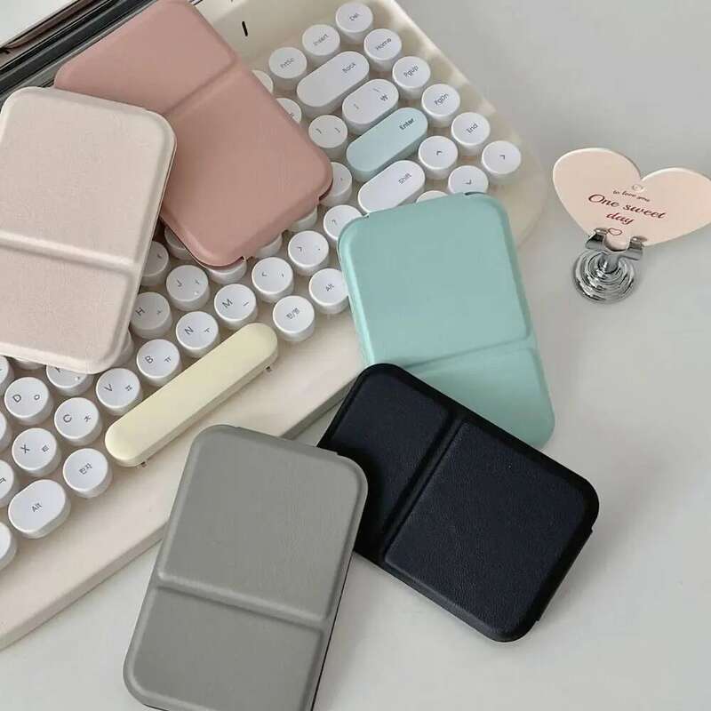 Pu Leather INS Desktop Stand Solid Color Folding Vanity Delicate Compact Cosmetic Pocket Make-up Mirror