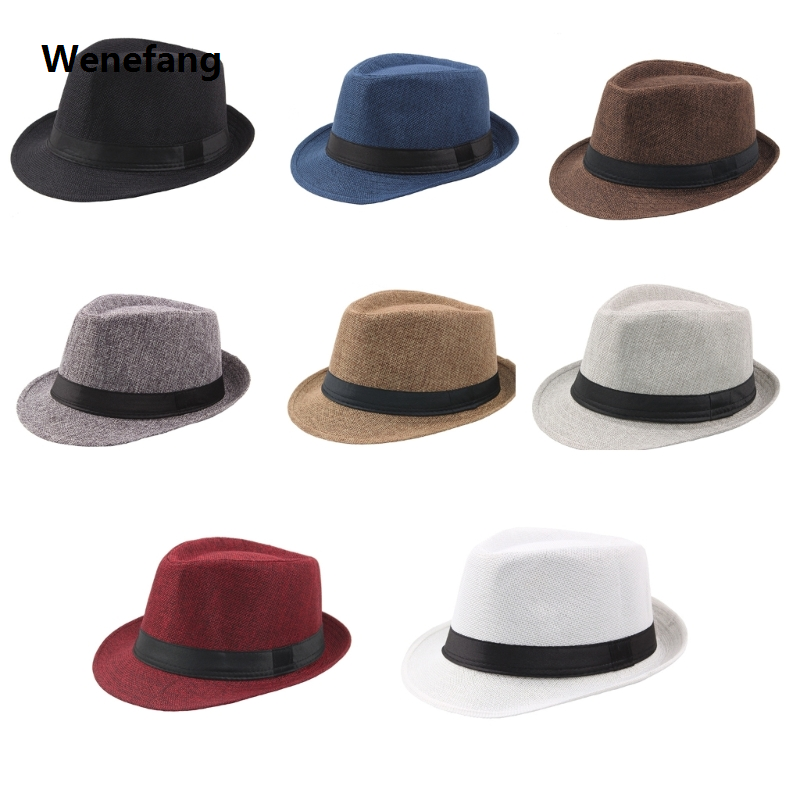 Wenefang Men Classic Fedora Hat with Black Bands Short Brim Summer Hat Gangster Cosplays Party Costume Accessories