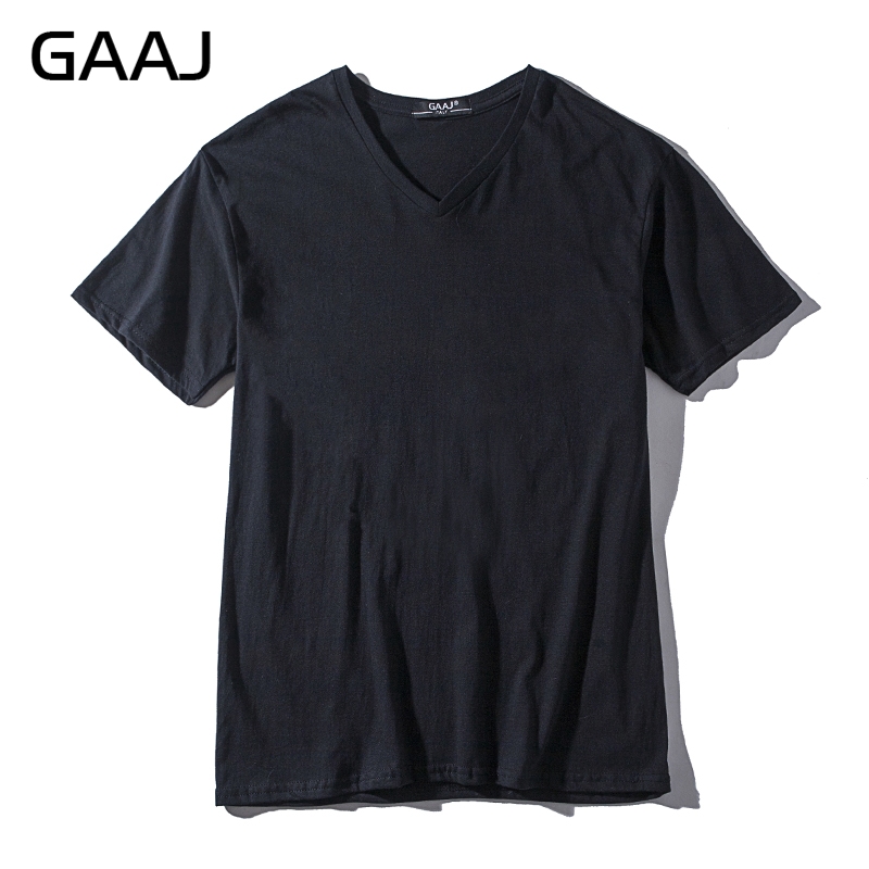 New 100 Cotton T Shirt Men,V Neck Plain TShirts,Short Sleeves Solid Tee,Blank Tops,GAAJ Brand Streetwear,High Quality Men's Clothing