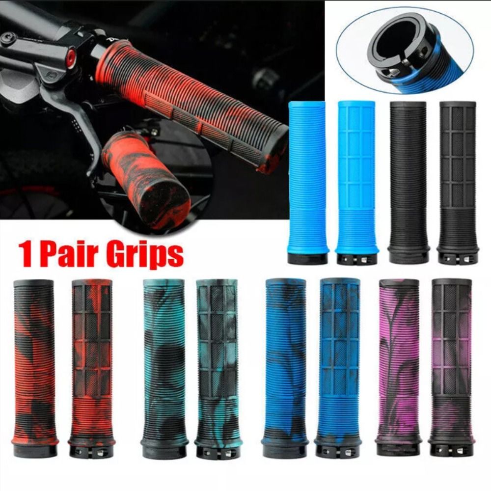Practical TPR Bicycle Handle Bar Grips 5 Colors Non-slip Aluminum Lock Ring Shockproof MTB Texture Outdoor Sports