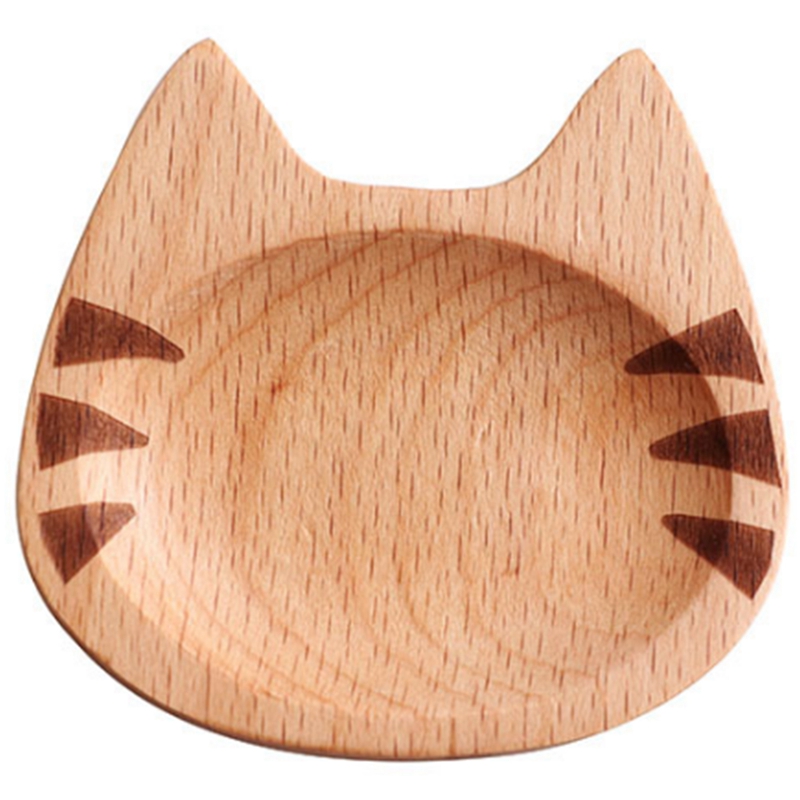 OYPFXMI Mini Cat Shape Dish Japanese Style Cartoon Sauce Dish Wooden Flavoring Sushi Mustard Plate Soy Tray, A