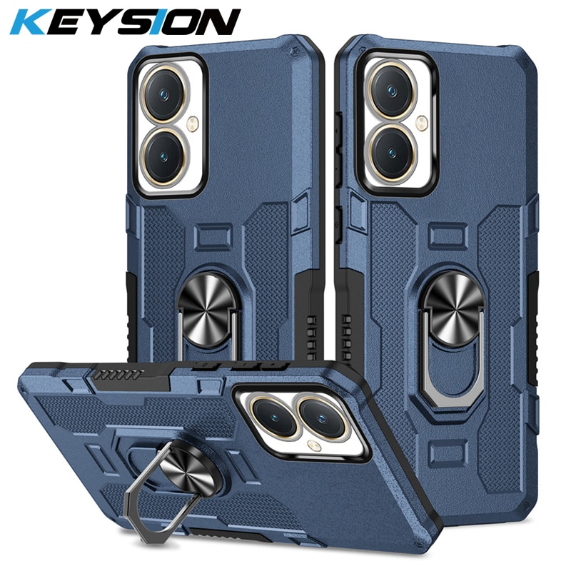 KEYSION Shockproof Armor Case for VIVOV Y27 4G Y36 5G Silicone+PC Metal Ring Stand Phone Back Cover for VIVO Y02 Y02A Y02T Y02S