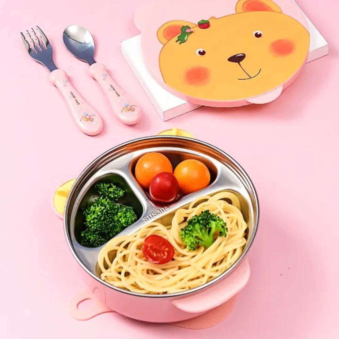 Bear Shape Lunch box Three Compartments Training Bento box 550ML Vaccum Insulated Stainless Stee