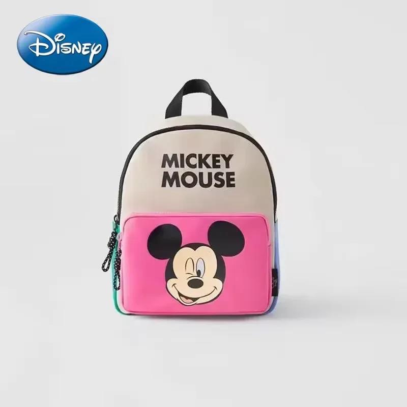 Disney 2025 New Cute Mickey Children's Backpack Girls Cartoon Print Large Capacity Book Storage Kindergarten Baby School Bag