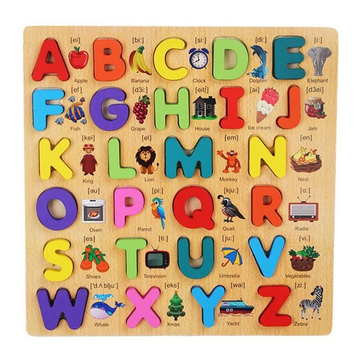 3D Wooden English Alphabets (A-Z) Puzzle Blocks Board, Early Learning Educational Teaching Montessori Toy for Baby