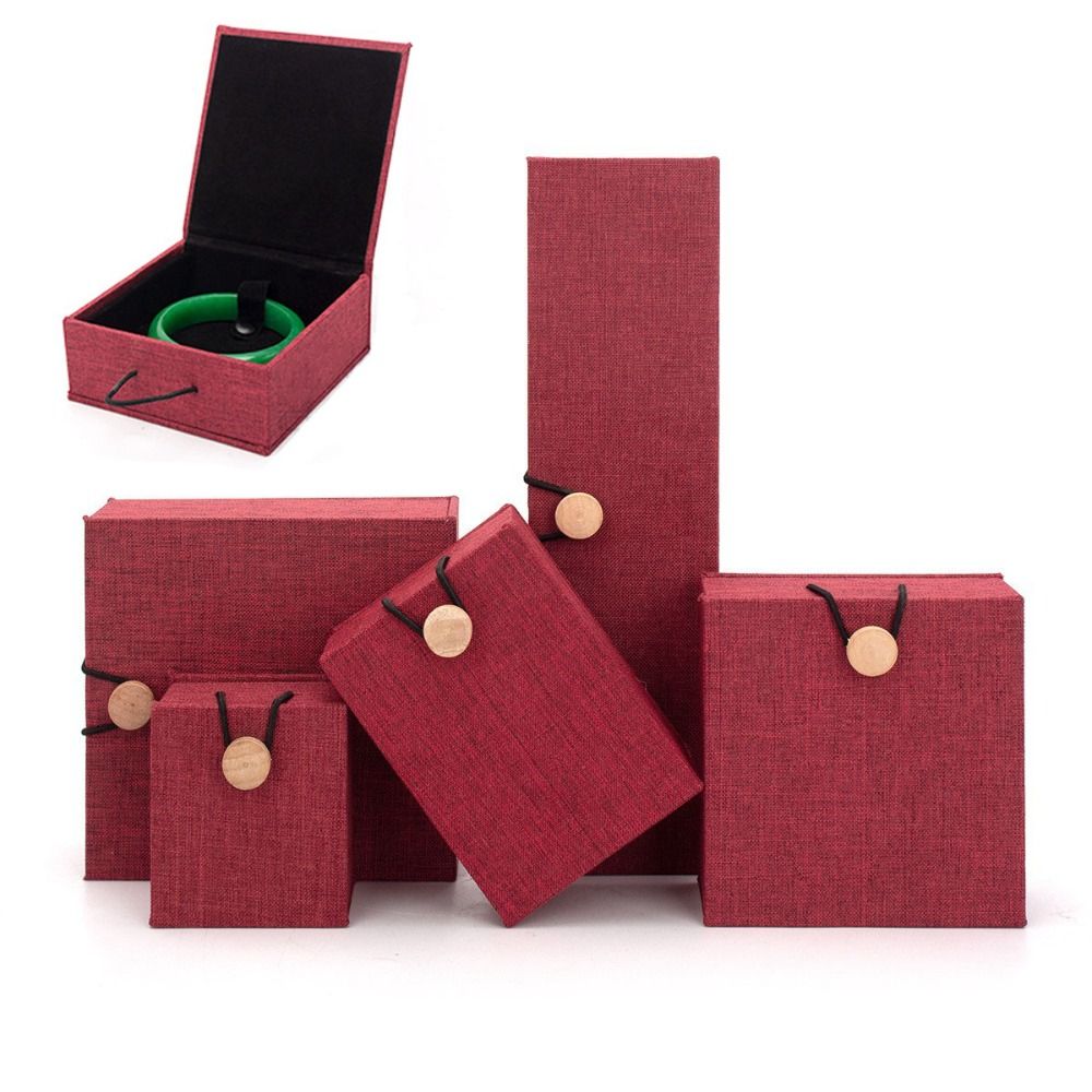 Vintage Linen Wood Jewelry Box Fleece Lining Dust Protect Pendant Bracelet Box Button Closure Multi-purpose Mini Storage Box Gift Giving