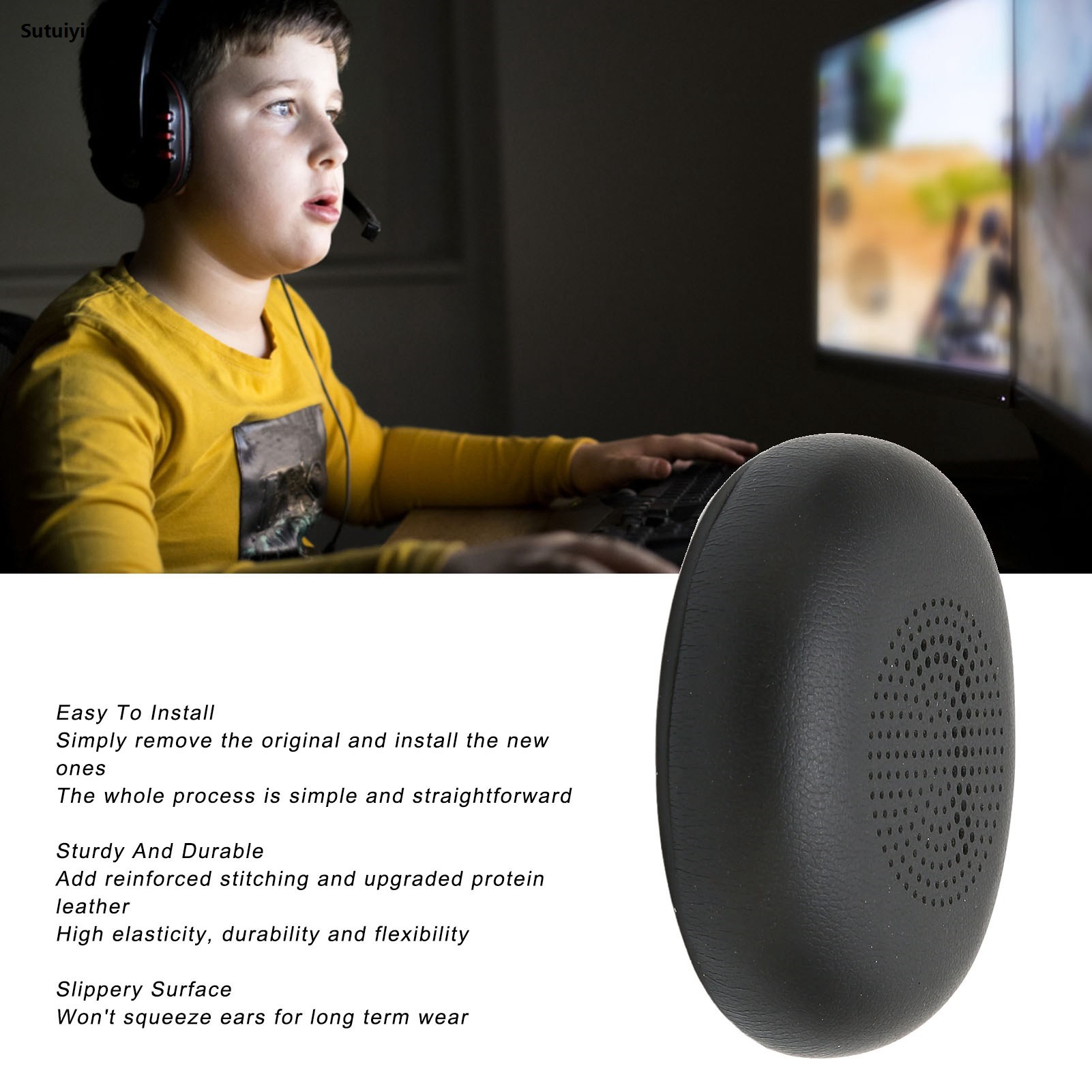 Sutuiying Headphone Earpads Professional Protein Leather Replacement 2025 New Ear Pad Cushions for Jabra ELITE 45h Headphones