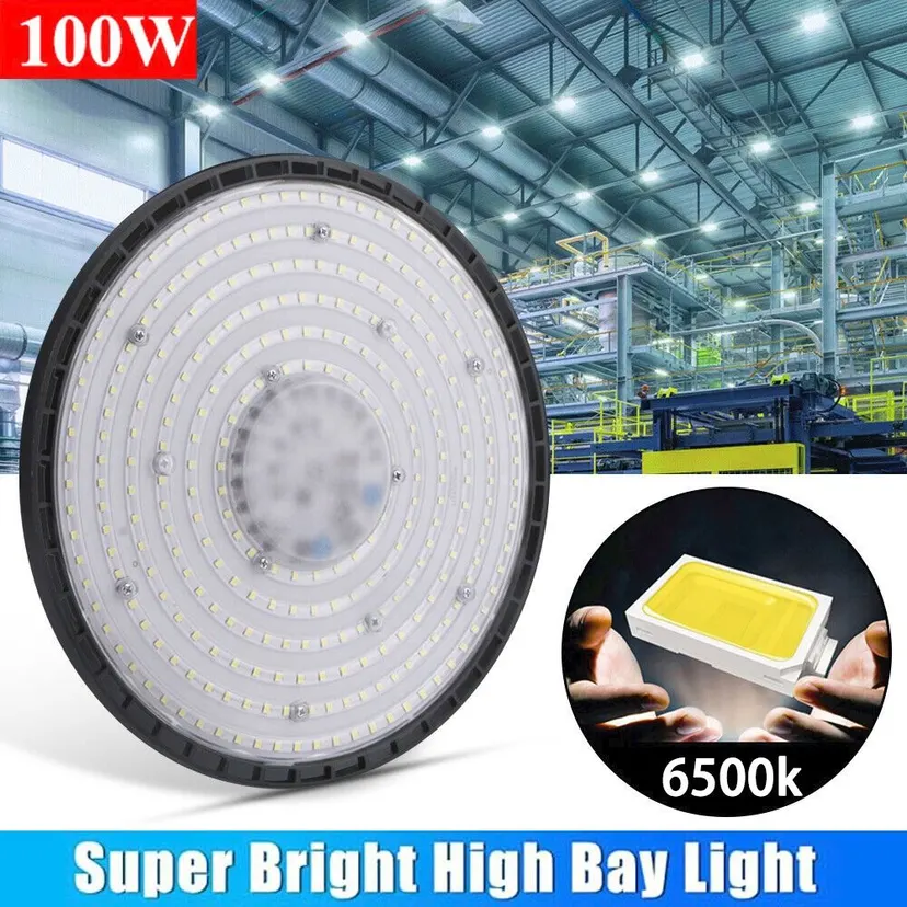 ABS LED High Bay Light 100W Industrial Warehouse Work Light 6500K UFO Factory Workshop Lights