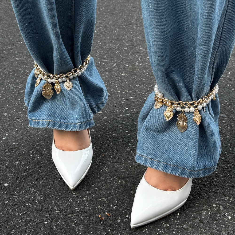Jewelry Accessories Love Heart Pendant Beach Foot Anklet Beach Sandals Jewelry Double-layer Jeans Decoration Chain Adjustable Foot Chain