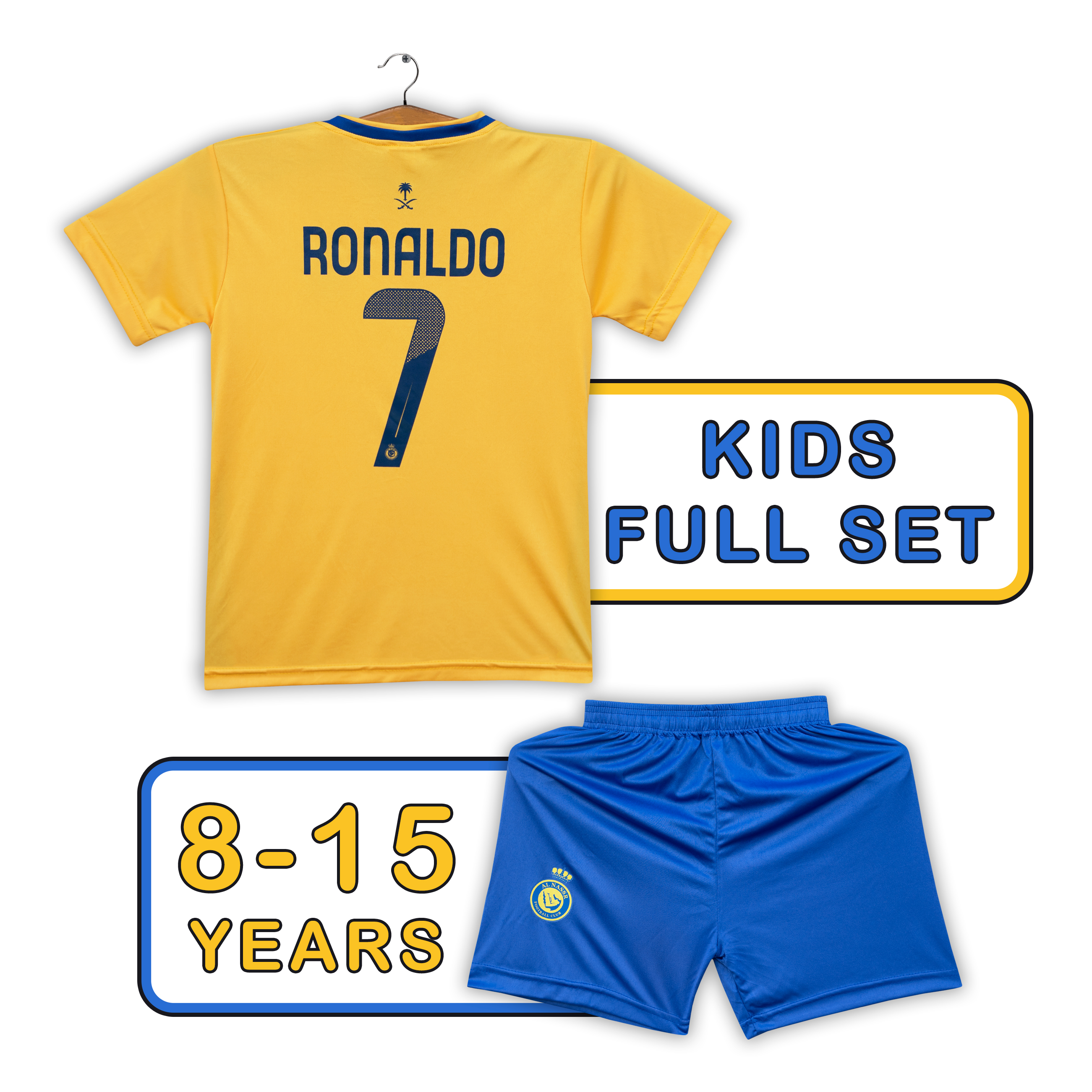 Ronaldo 7 Printed Alnassr Home Jersey Set For Kids | Football Kids Jersey | Full Set