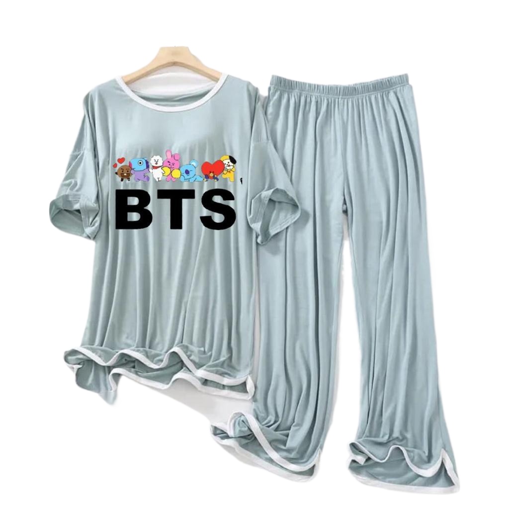 Stylish Night Dress Bts Flower Printed T-Shirt And Pajama Flapper Style For Womens Printed Nighty For Girls