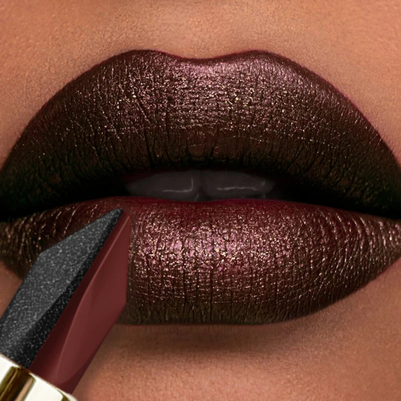 New 1PC Glitter Waterproof Two-tone Lipstick Matte Non-stick Pearlescent Diamond Lip Tint Red Black Brown Lips Makeup for Women Cosm