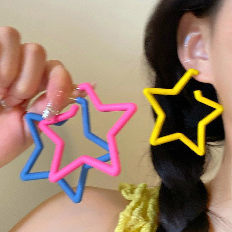 dopamine girl star earrings babes college girl style earrings candy color pentagram fashion exaggerated new