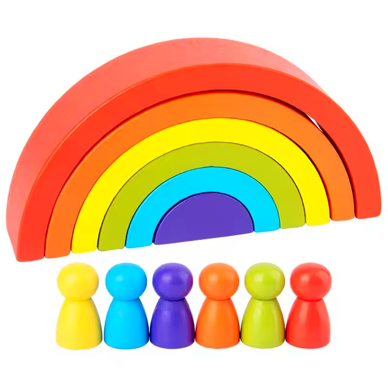 Stack & Shine Rainbow Toy - Montessori Wooden Puzzle for Toddlers