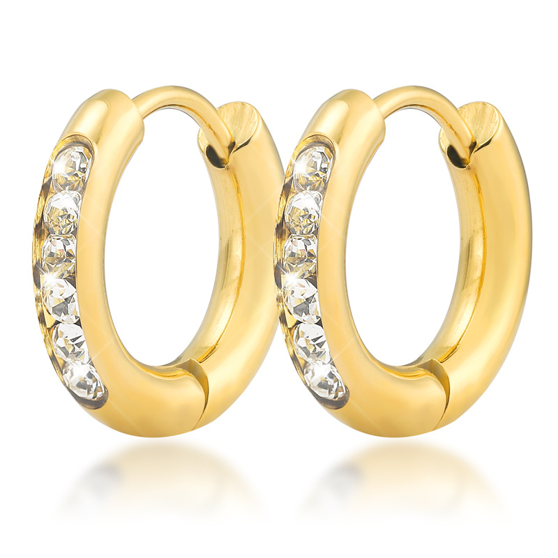Cross-border round micro-inlaid zircon stainless steel earrings European and American women's light luxury temperament titanium steel earrings versatile earrings