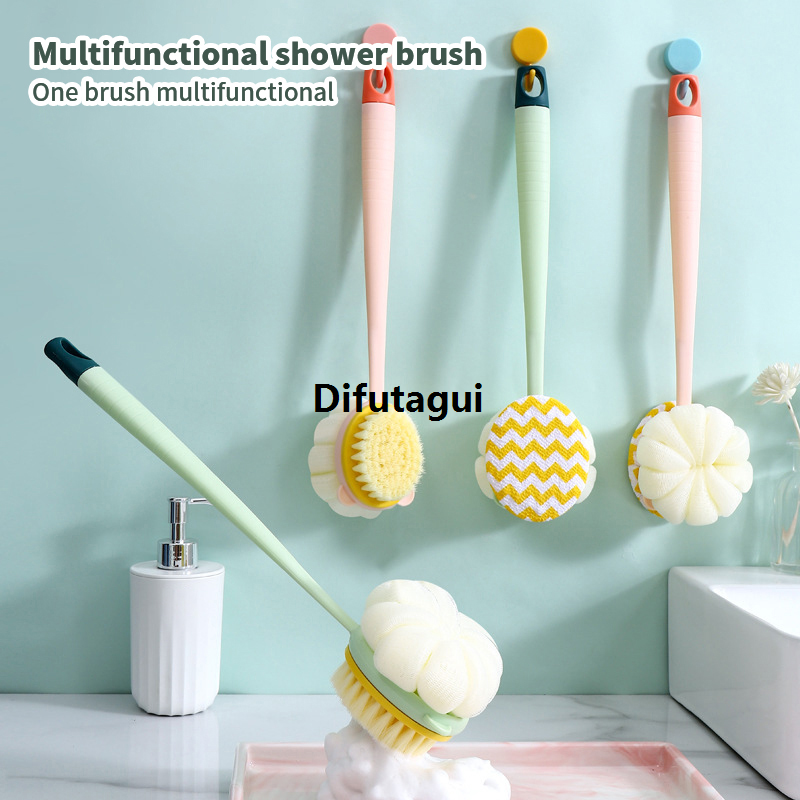Difutagui Double-Sided Soft Hair Massage Bath Brush Long Handle Back Rub Bargain price Brush 2 In 1 Bath Brush With Bath Ball Double Side Scrub Brush