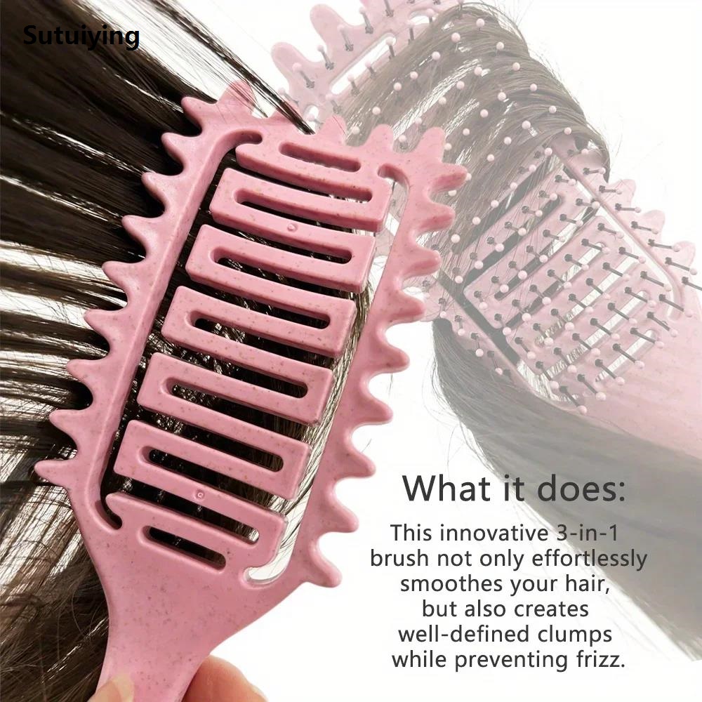 Sutuiying Curl Define Styling Brush Hollow Boar Bristle Detangling Hair Brush Profesional Tangled Hair Comb Shaping Defining Curls Hair Styling Tools