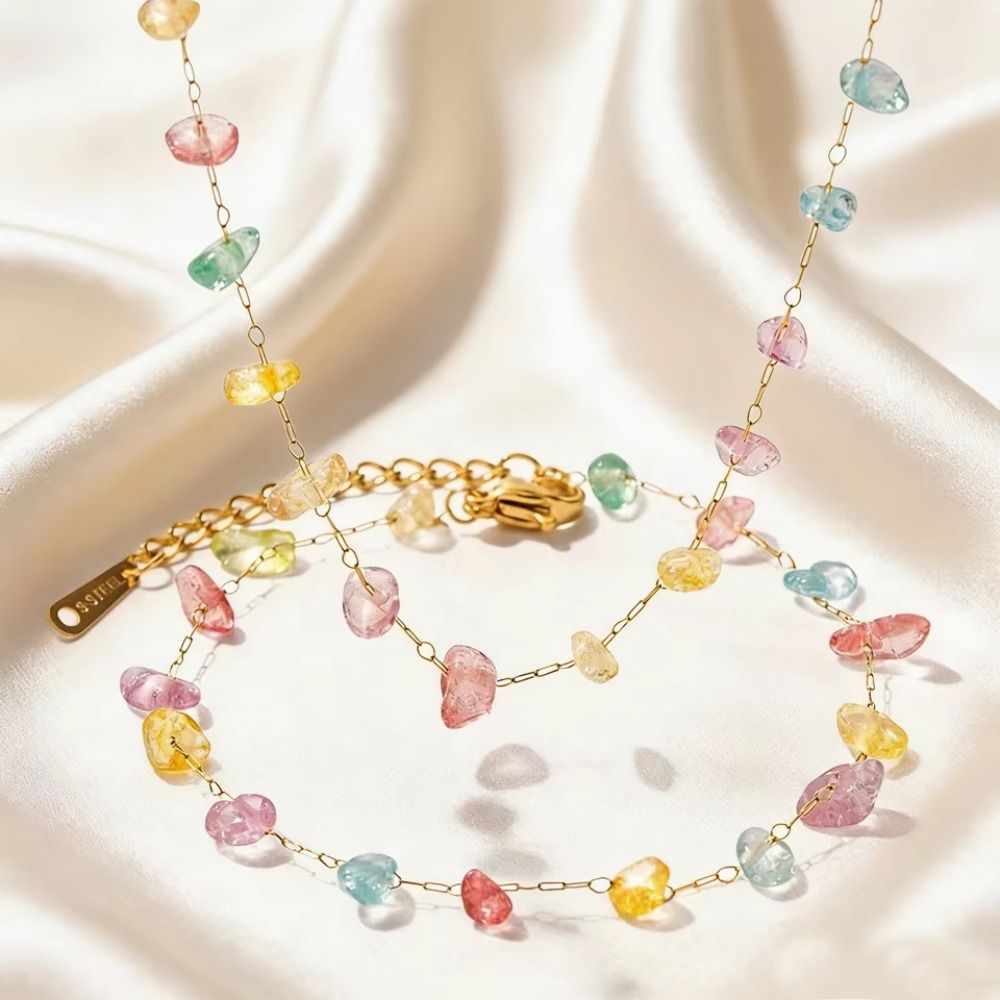 Fashion Accessories Colorful Stone Stone Necklace Stainless Steel Irregular Shapes Beaded Necklace Necklace Bracelet Beads Design Colored Stone Necklace Summer Season