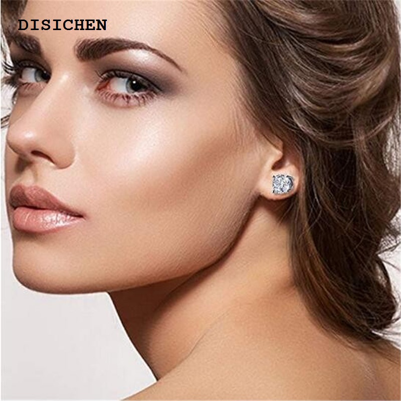 DISICHEN High Quality Solitaire 3ct Lab Diamond Gemstone Stud Earring 100% Real 925 sterling silver Jewelry Engagement Wedding Earrings for Women men