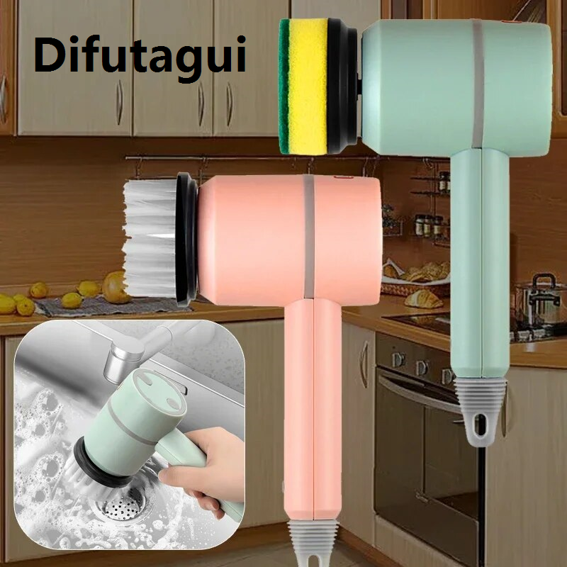 Difutagui Cleaning Tools Handheld Electric Cleaning Brush Wireless Battery Brush Bathroom Kitchen Tile Carpet Brush Cleaning Tools With 2/4/6 Brush Heads