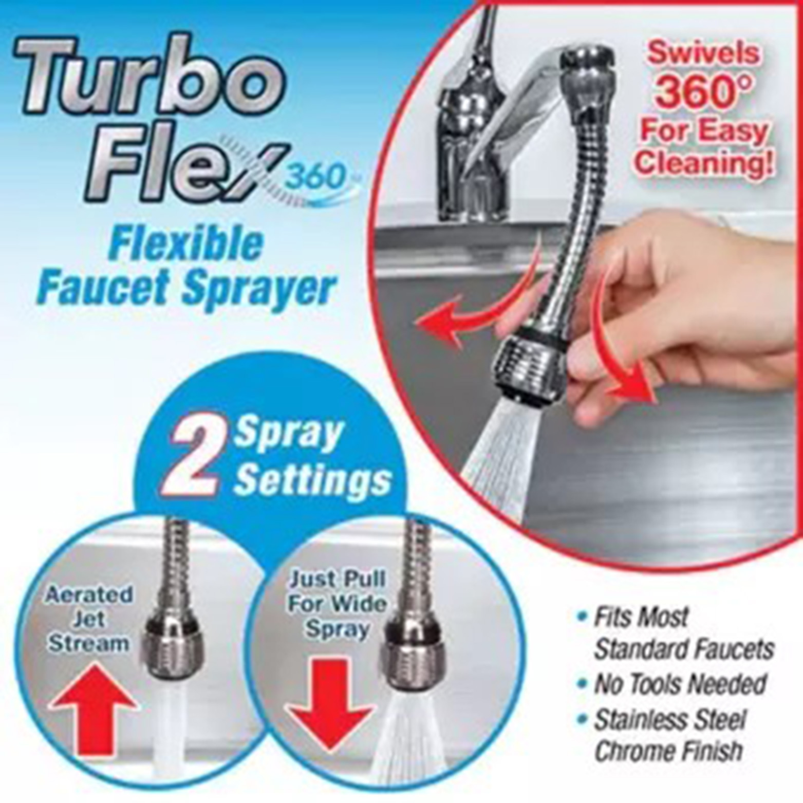 Stainless Steel Flexible Faucet Sprayer Jet Water Saver Tap Filter Extender