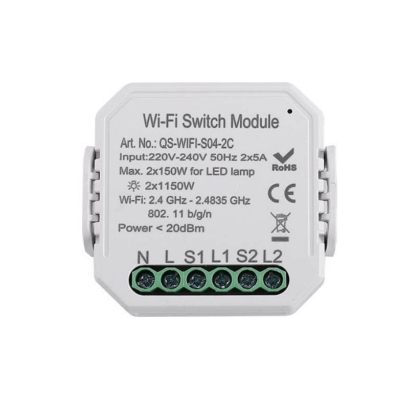 Tuya 2 Channel Wi-Fi Switch Module Compatible With Alexa Eco,Google Home