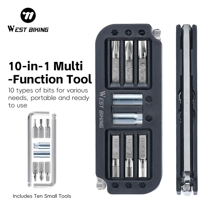 WEST BIKING Bicycle 10-In-1 Tool Kits CRV Steel Portable Magnetic Wrench Allen Keys Set MTB Road Bike Maintenance Multitools