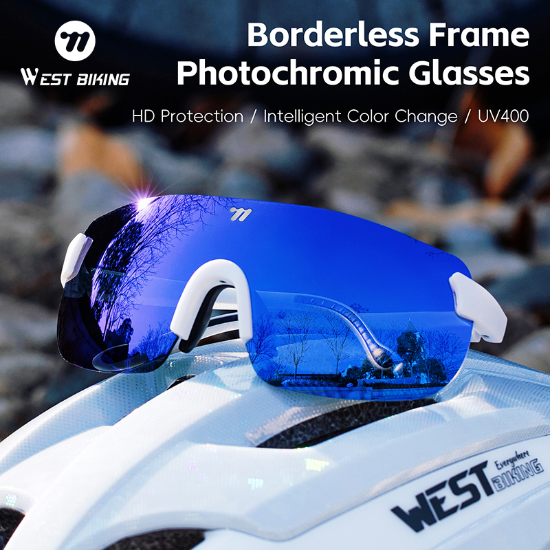 WEST BIKING Photochromic Men's Cycling Glasses Lightweight TR-90 Rimless Sunglasses for Women Colorful Aesthetic Sports Glasses