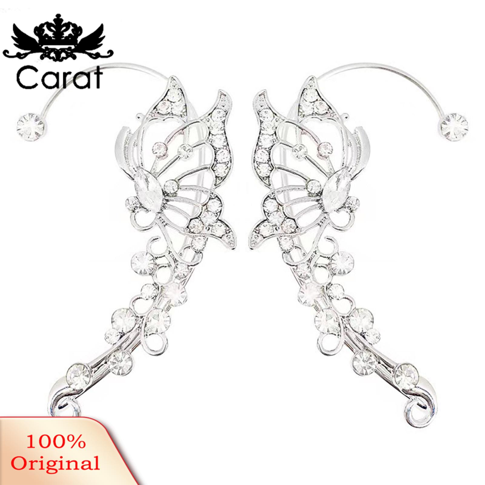 【Clearance sale】 Carat Butterfly Ear Cuffs Sparkling Butterfly Wing Ear Cuffs for Women Non-pierced Rhinestone Earrings for Wedding Party Lightweight Anti-slip Perfect for Bride Banquet 1 Pair Ear Clip Earrings