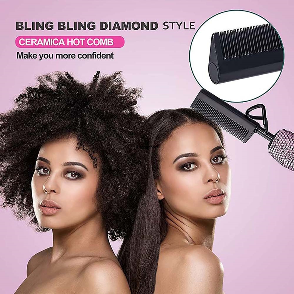 Peine Comb Straight Hair Diamond Electric Hot Comb Pro Ceramic High Temperature Alisador DeCabello is suitable for African American hair