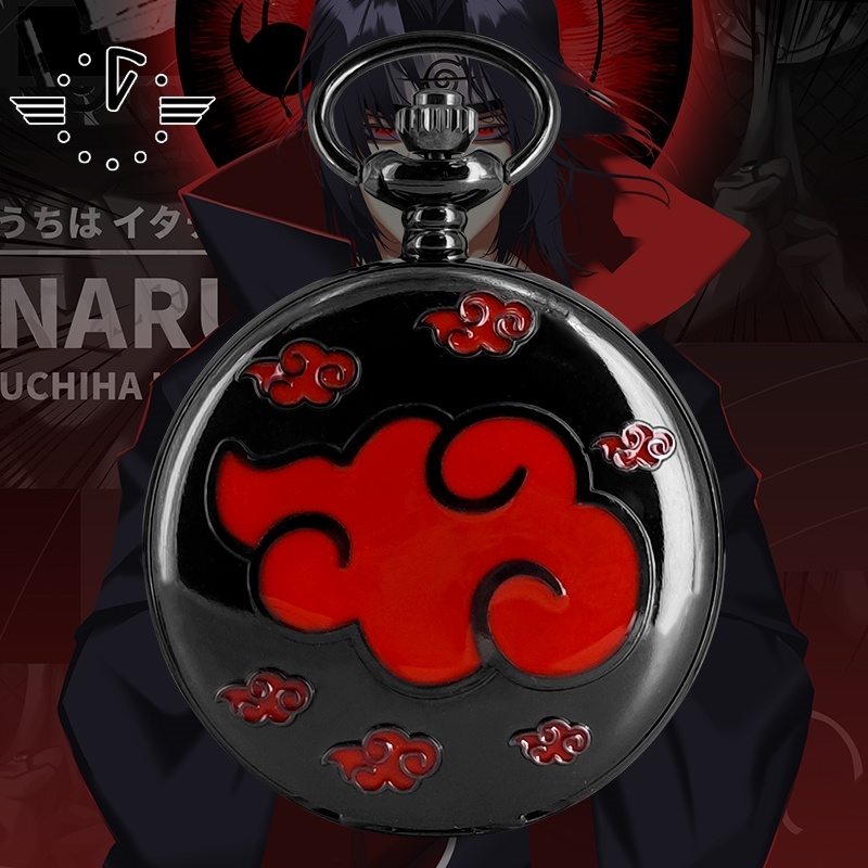 【Unbeatable Deal】Naruto Akatsuki Cloud Pocket Watch Naruto Sasuke Retro Flip Digital Quartz Children's Necklace Hanging