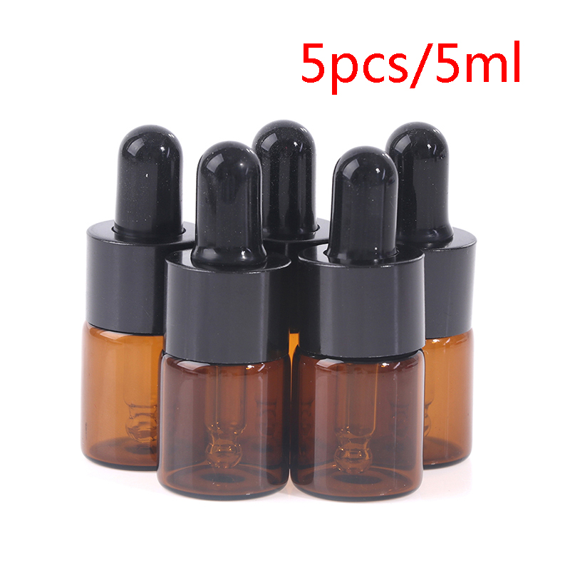 5pcs 5ml 10ml 15ml 20ml Amber Glass Dropper Bottle Jars Vials With Pipette For Cosmetic Perfume Essential Oil Bottles