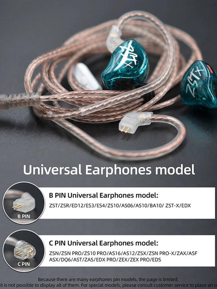 KZ Original Cable High-Purity Copper Twist Earphone Wire B/C Pin For ZS3 ZS4 EDX ZSN ZST ASX EDX ZSX CA4 C12 C16 ZAX C10 Headset