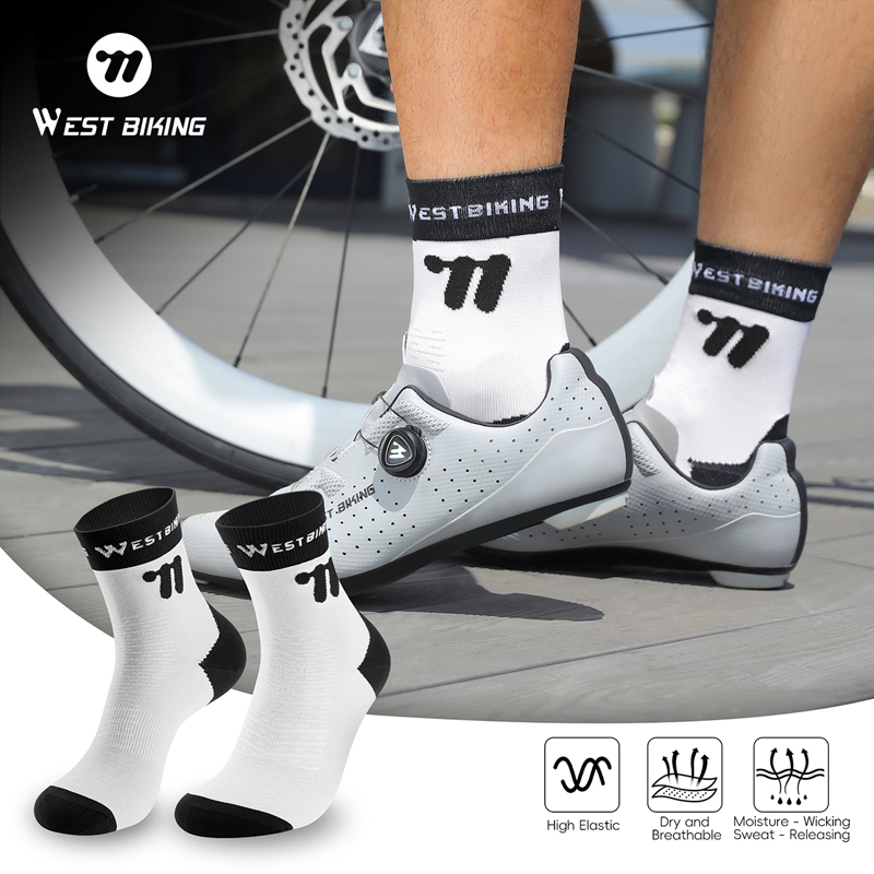 WEST BIKING Luminous Cycling Socks High Elasticity Sports Long Socks for MTB Road Bike Running Skateboard Football Basketball