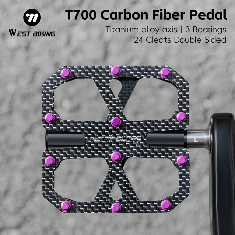 WEST BIKING T700 Carbon Fiber Bicycle Pedals Lightweight Anti-Slip Flat Design with 3 Sealed Bearings for MTB and Road Bikes