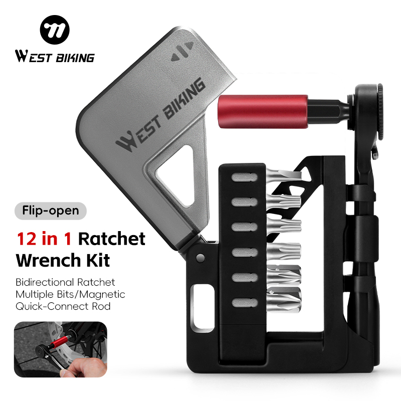 WEST BIKING 12-In-1 Bicycle Multitool Two-Way Ratchet Wrench Kit Portable Magnetic Allen Key Tools Set Box Bike Maintenance
