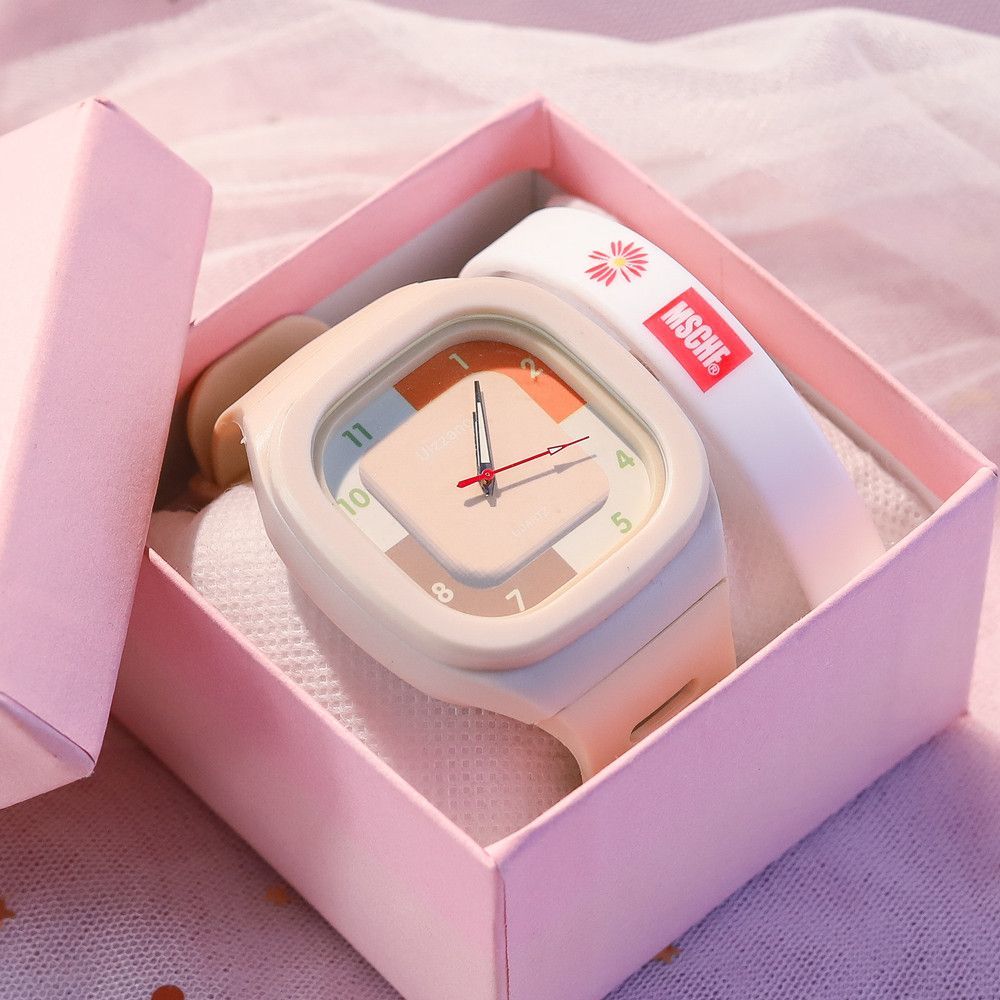 【Best Sellers】Retro Cute Small Square Student Watch Soft Rubber Children's Super Adorable Soft Girl Kawaii Version