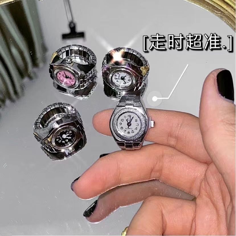 Mini Watch Ring Fashion Personality Men and Women Retro Couple Ring Simple Titanium Steel Creative Watch Ring Trendy