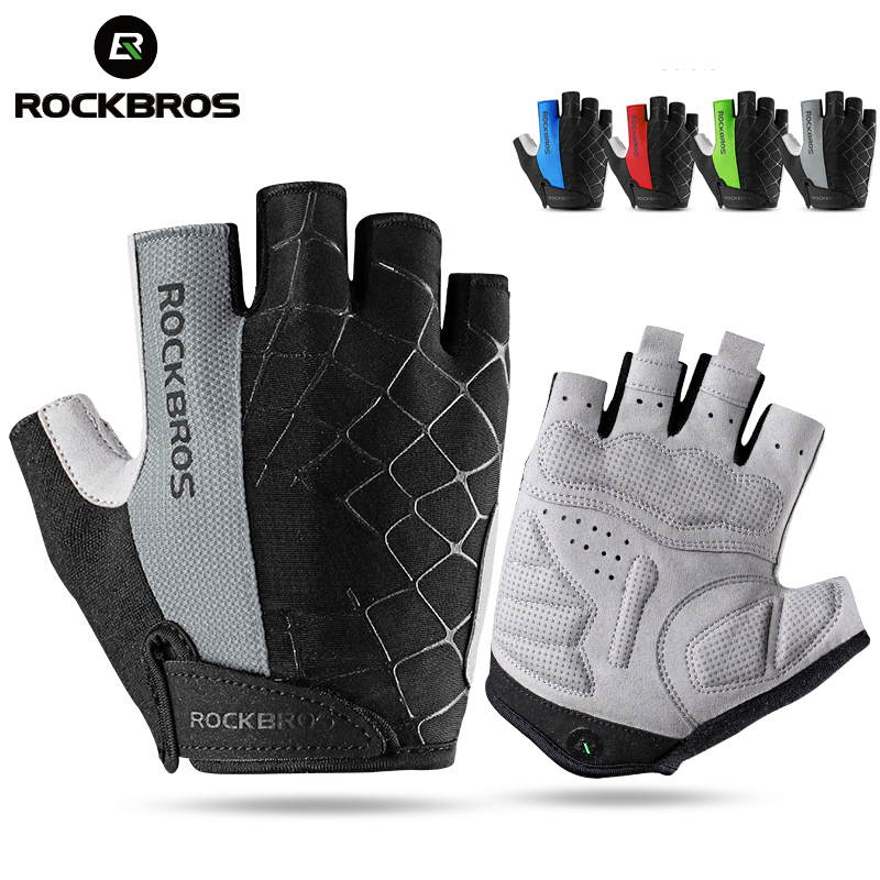 HOT ROCKBROS Half Finger Cycling Gloves Breathable Shockproof MTB Mountain Bike Gloves Mens Outdoor Bicycle Riding Mittens