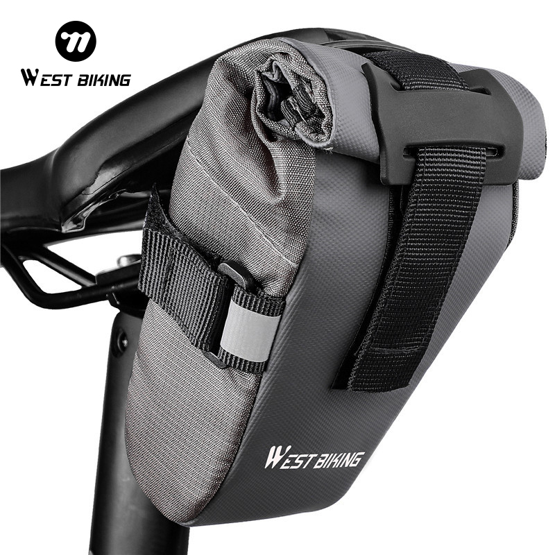 WEST BIKING Portable Bicycle Saddle Bag Waterproof MTB Road Bike Tools Pannier Bag Reflective Extendable Rear Cycling Bag Bike Accessories