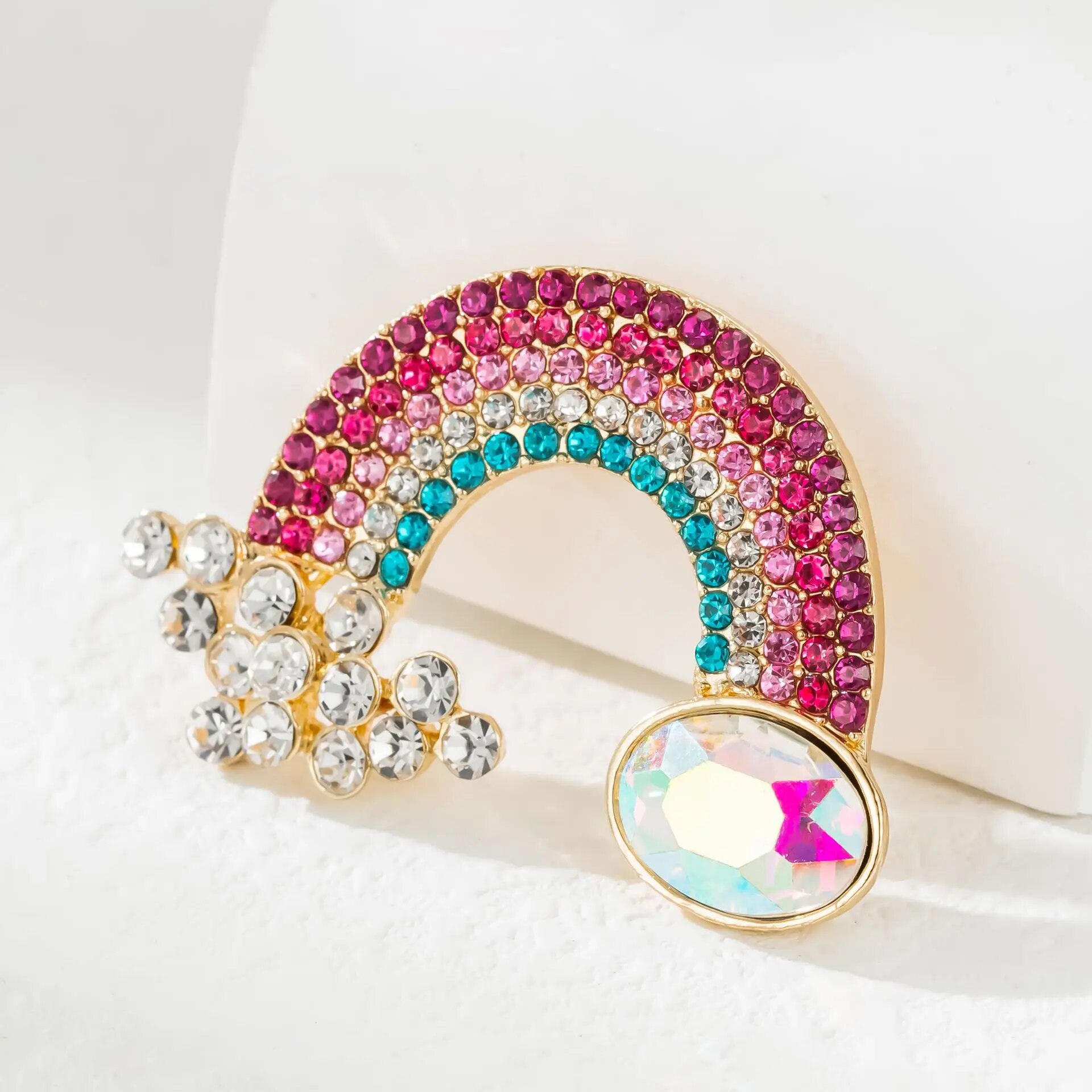 New Creative Exquisite Colorful Rhinestone Rainbow Brooches Pins For Women Girls Fashion Design Shiny Crystal Corsage Gift