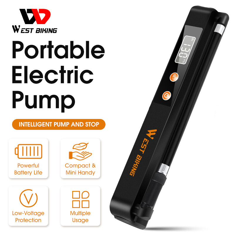 WEST BIKING Electric Air Pump Bike Pump Electric Bike Tire Inflator 130 PSI Air Pump with Digital Pressure Gauge Bike Pump for Motorcycle Folding Bicycle Bike Accessories