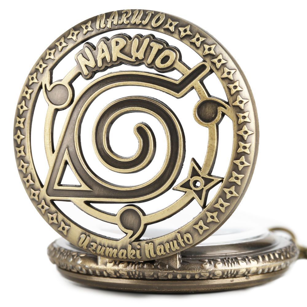 【ChicAbode】Naruto Pocket Watch Sharingan Badge Uzumaki Naruto Sasuke Pocket Watch Flip Student Children's Watch [Top-notch quality]