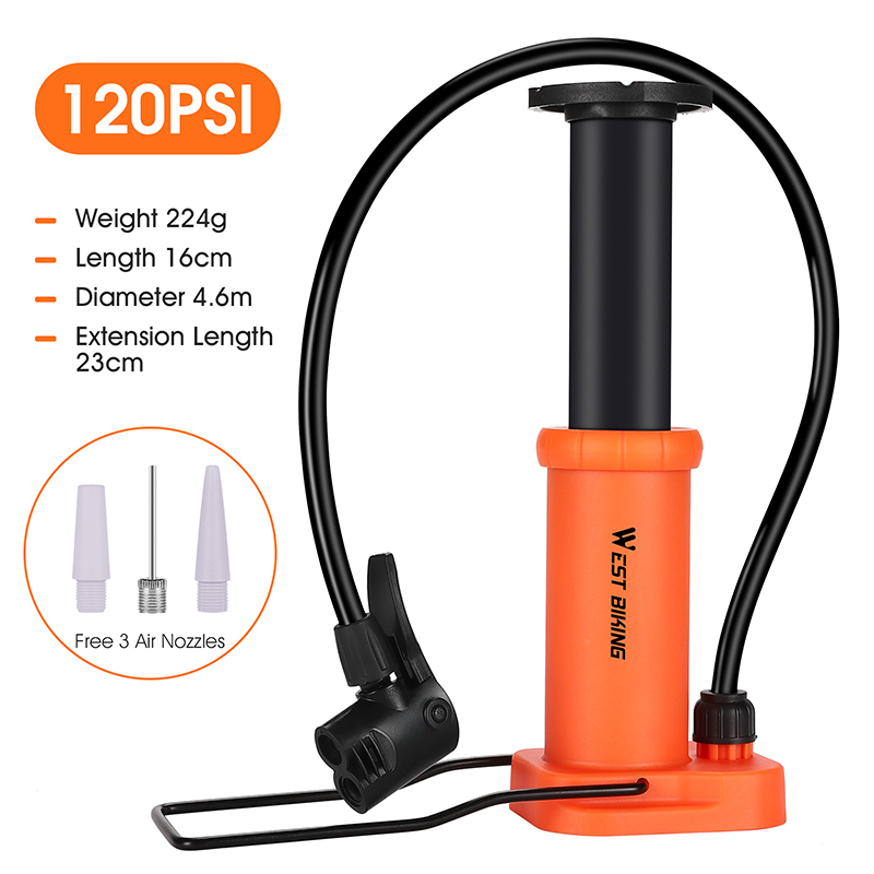 WEST BIKING 120PSI Bike Pump Ultralight Portable Bicycle Foot Mini Pump MTB Road Bicycle Motorcycle Pump Presta & Schrader Valve Cycling Tire Air Inflator Bike Accessories