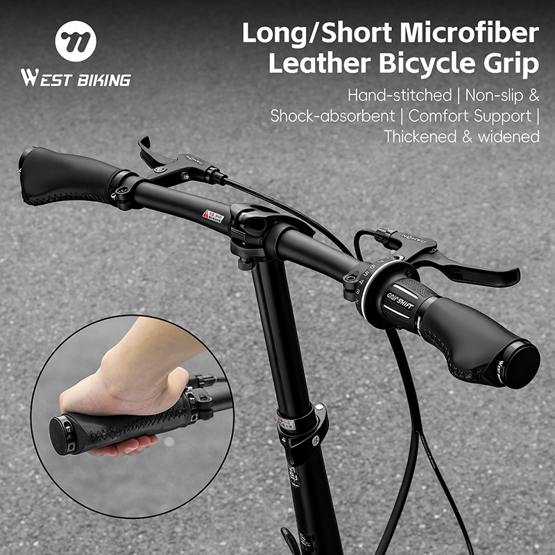 WEST BIKING Ultra Fine Fiber Leather Mountain Bike Handlebar Short/long Bike Grip Handlebar End Anti Slip Aluminum Lock