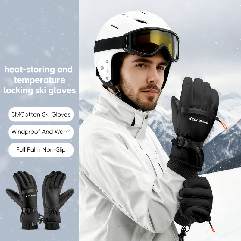 WEST BIKING Winter Motorcycle Gloves Thermal Windproof MTB Enduro Anti-Slip Shock Absorption Touch Screen Moto Sports Gloves