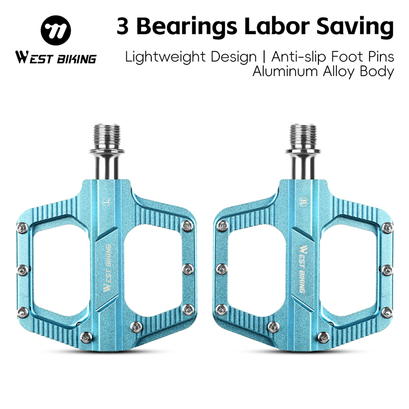 WEST BIKING 3 Bearings Aluminum Alloy Bicycle Pedals Mountain Road Bicycle Pedals Steel Shafts Anti-skid Bicycle Accessories