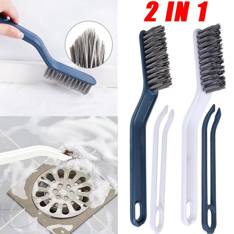 2 IN 1 Bathroom Cleaning Brush with Clip Multifunction Window Gap Scraping Brush Floor Seam Brush Household Corner Cleaning Tool