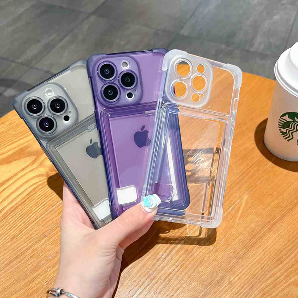 HOCE Fashion Simple Transparent TPU Card Bag Phone Case for iPhone 16 15 14 13 12 11 Pro Max 14 15 16 Plus Cases Four-corner Anti-fall Shockproof Protection Cover